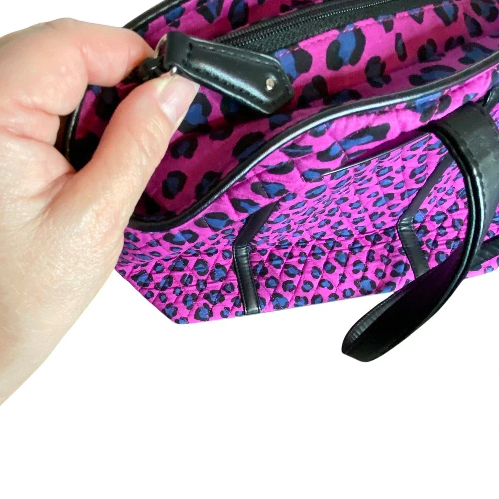 Vera Bradley Trimmed Vera XL Tote Bag Pink Leopard Print Zip Travel Work Weekend